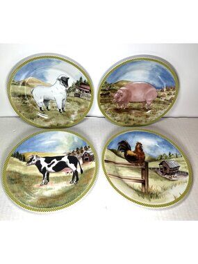 American Atelier at Home 8" Plates Ol' McDonald 4 Set- 5092 Oven Dishwasher Safe